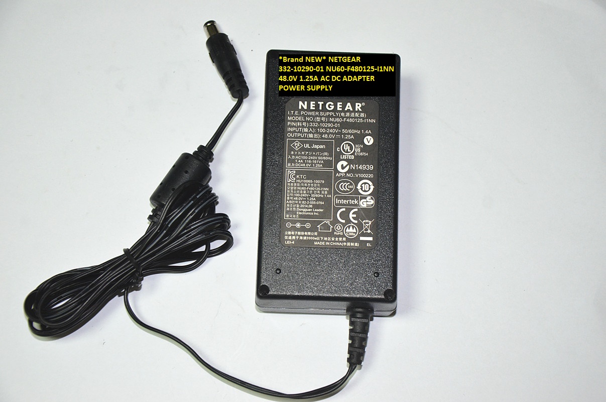 *Brand NEW* NETGEAR 332-10290-01 NU60-F480125-I1NN 48.0V 1.25A AC DC ADAPTER POWER SUPPLY